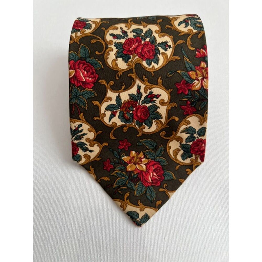 Valentino 100% Silk Handmade Designer Luxury Baroque Flower Tie Multi Retro